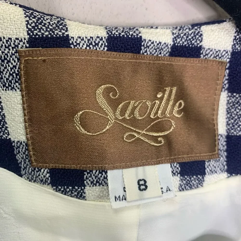 Saville Vintage double breast blazer jacket navy white gingham size 8 (J1)